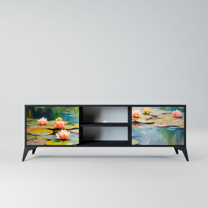 BLOOMING WATERS 2-Door TV Stand in Black Finish