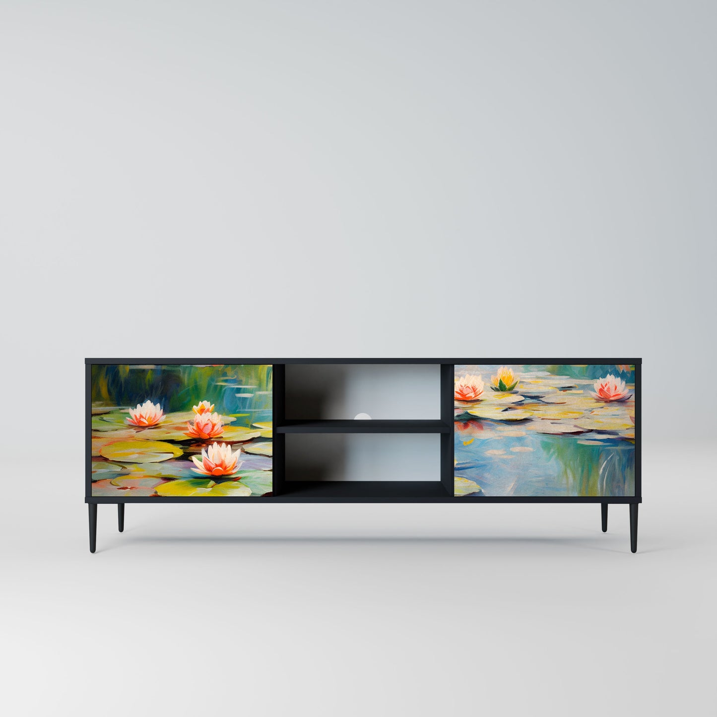 BLOOMING WATERS 2-Door TV Stand in Black Finish