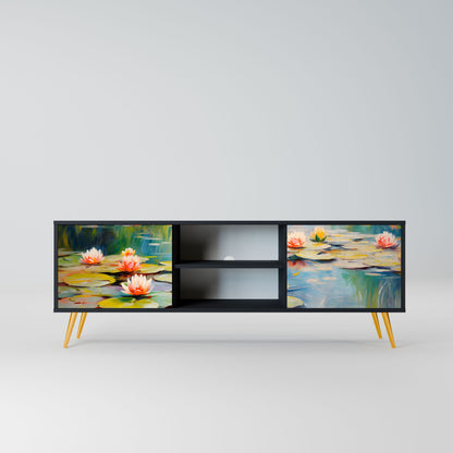 BLOOMING WATERS 2-Door TV Stand in Black Finish