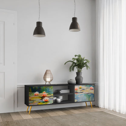 BLOOMING WATERS 2-Door TV Stand in Black Finish
