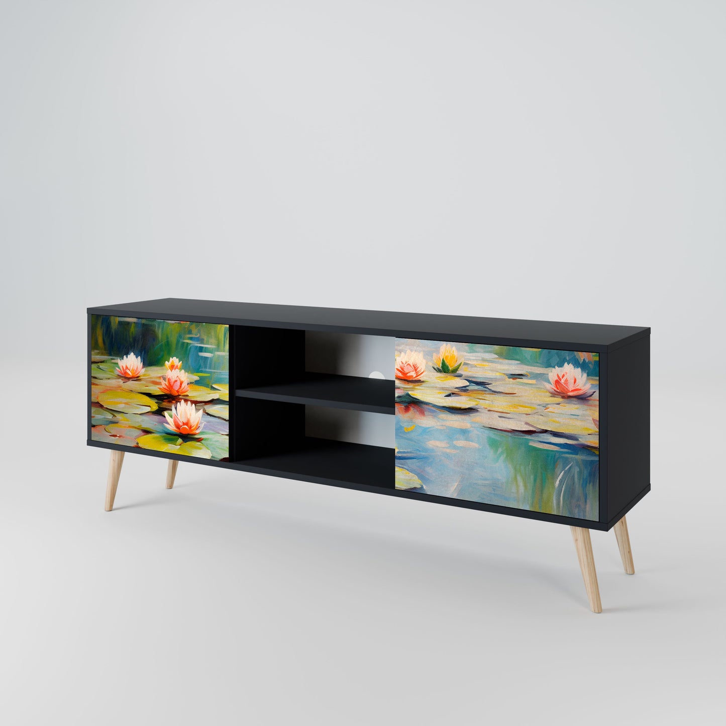 BLOOMING WATERS 2-Door TV Stand in Black Finish