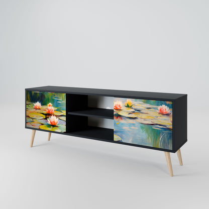 BLOOMING WATERS 2-Door TV Stand in Black Finish