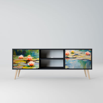 BLOOMING WATERS 2-Door TV Stand in Black Finish