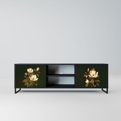FLORAL NOIR 2-Door TV Stand in Black Finish
