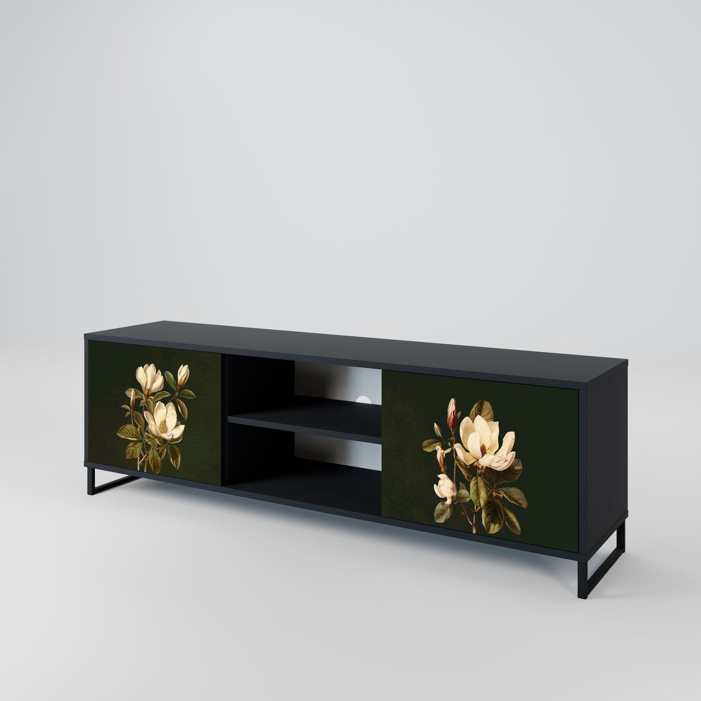 FLORAL NOIR 2-Door TV Stand in Black Finish