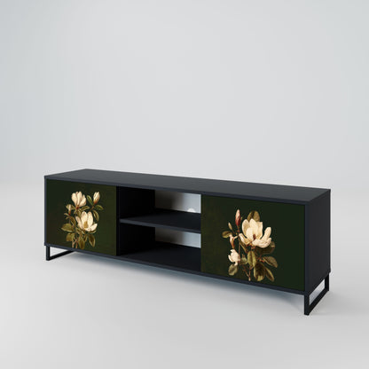 FLORAL NOIR 2-Door TV Stand in Black Finish