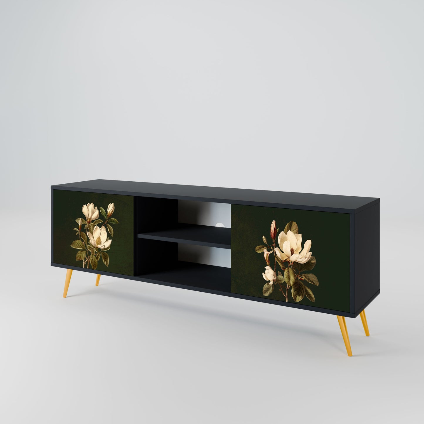 FLORAL NOIR 2-Door TV Stand in Black Finish