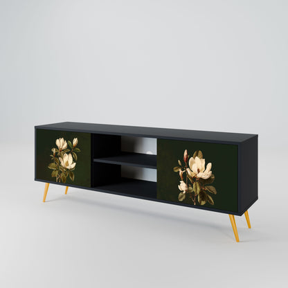 FLORAL NOIR 2-Door TV Stand in Black Finish