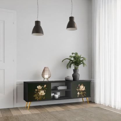 FLORAL NOIR 2-Door TV Stand in Black Finish