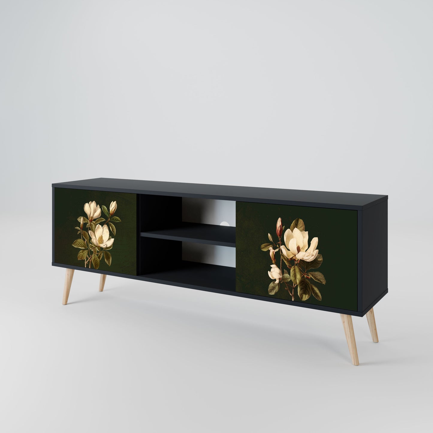 FLORAL NOIR 2-Door TV Stand in Black Finish