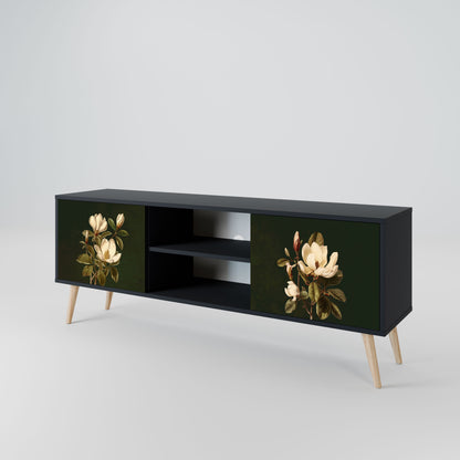 FLORAL NOIR 2-Door TV Stand in Black Finish