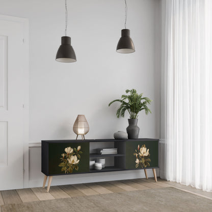 FLORAL NOIR 2-Door TV Stand in Black Finish