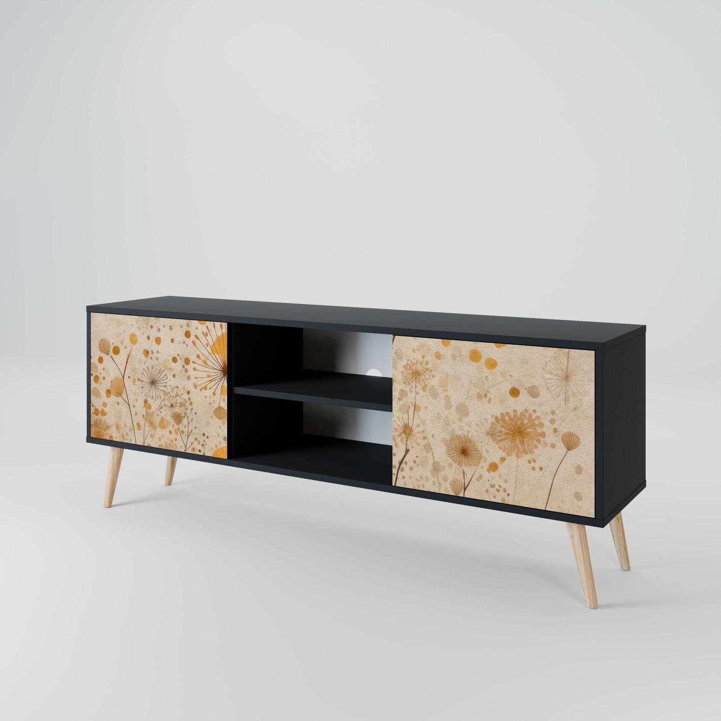 MORNING GLADE 2-Door TV Stand in Black Finish