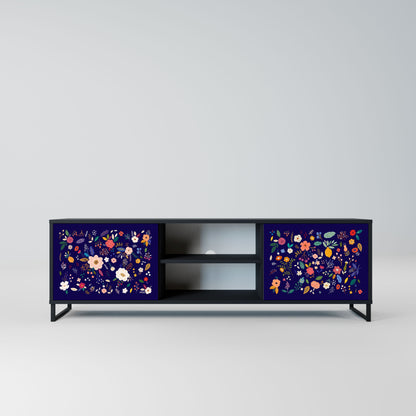 FLORAL COMBINATION 2-Door TV Stand in Black Finish