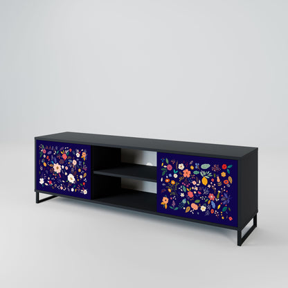 FLORAL COMBINATION 2-Door TV Stand in Black Finish