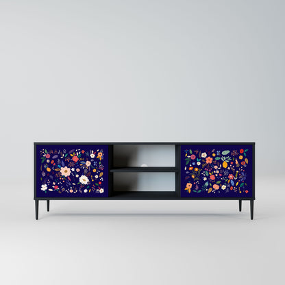 FLORAL COMBINATION 2-Door TV Stand in Black Finish