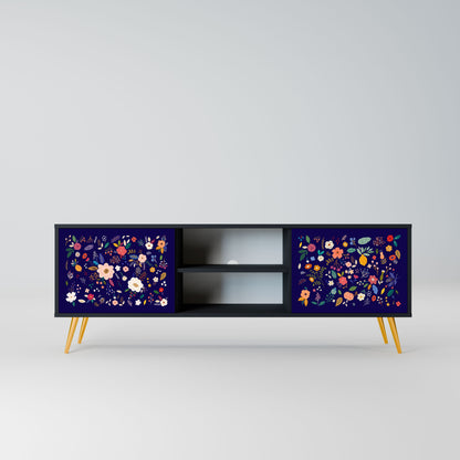 FLORAL COMBINATION 2-Door TV Stand in Black Finish