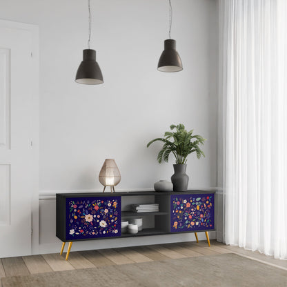 FLORAL COMBINATION 2-Door TV Stand in Black Finish