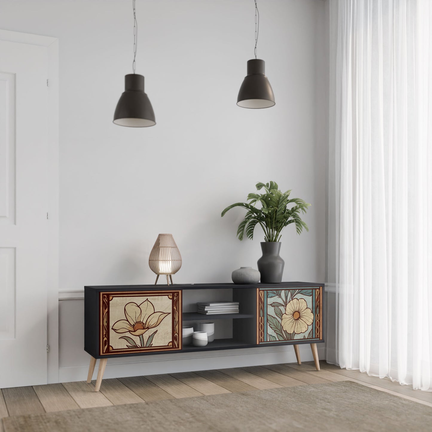 TIMELESS FLORA 2-Door TV Stand in Black Finish