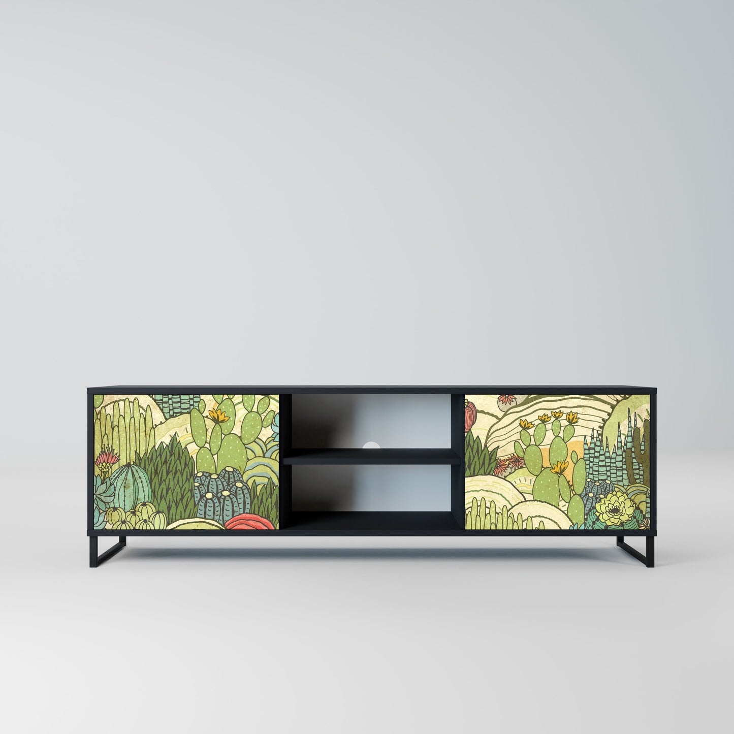 SUCCULENTS KALEIDOSCOPE 2-Door TV Stand in Black Finish