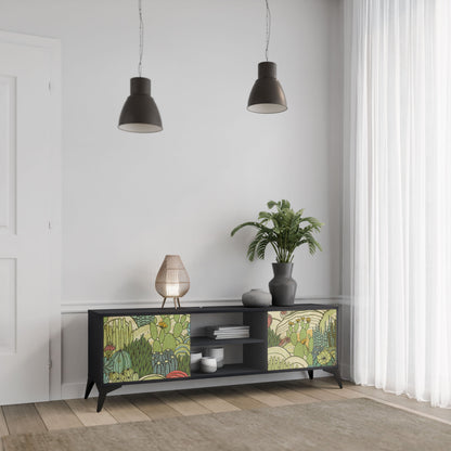 SUCCULENTS KALEIDOSCOPE 2-Door TV Stand in Black Finish