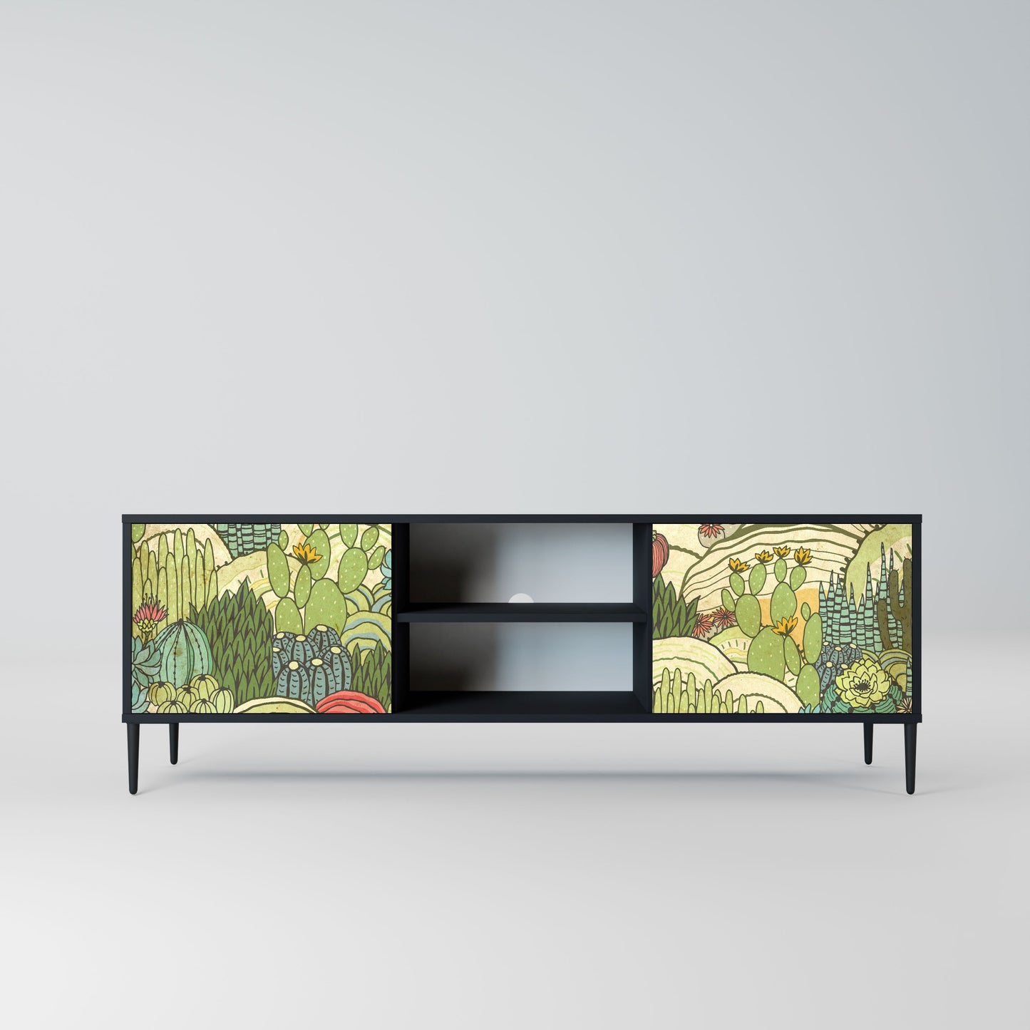 SUCCULENTS KALEIDOSCOPE 2-Door TV Stand in Black Finish