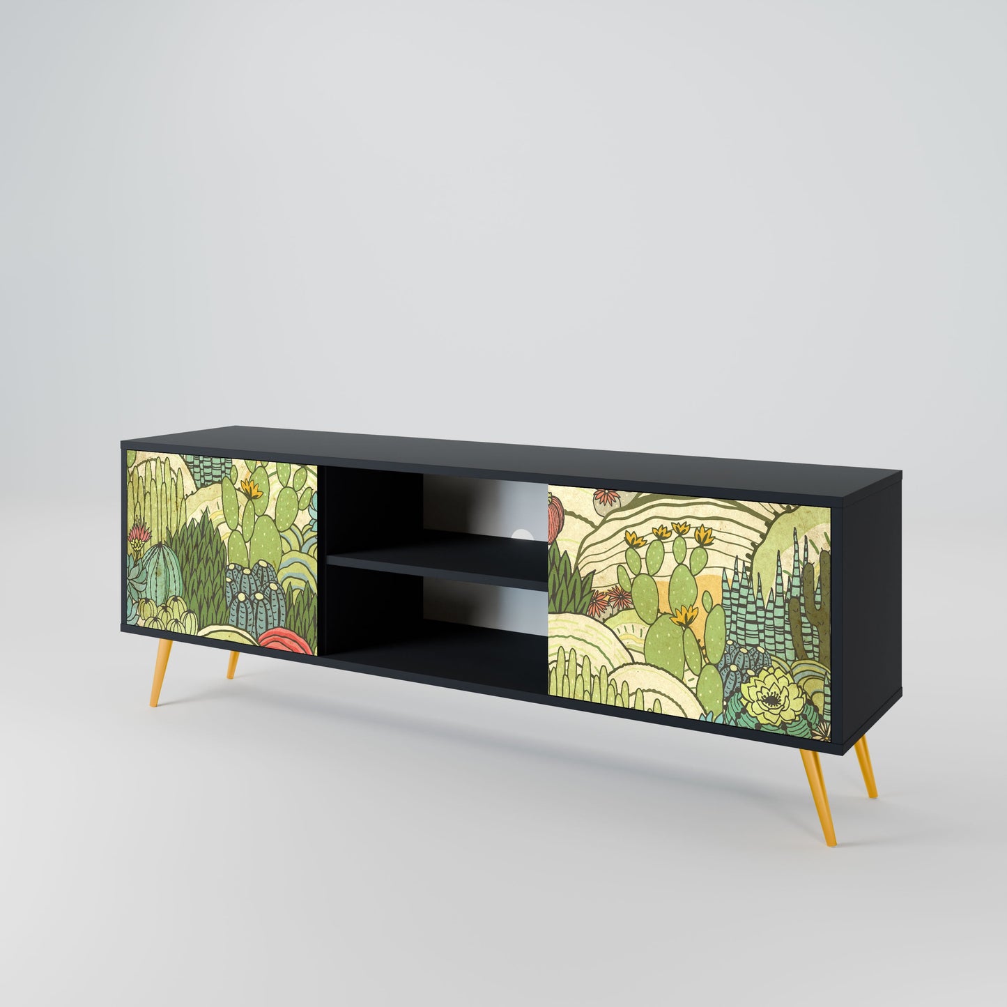 SUCCULENTS KALEIDOSCOPE 2-Door TV Stand in Black Finish
