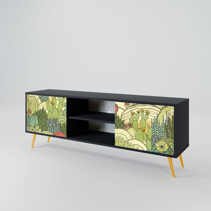 SUCCULENTS KALEIDOSCOPE 2-Door TV Stand in Black Finish
