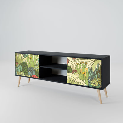 SUCCULENTS KALEIDOSCOPE 2-Door TV Stand in Black Finish