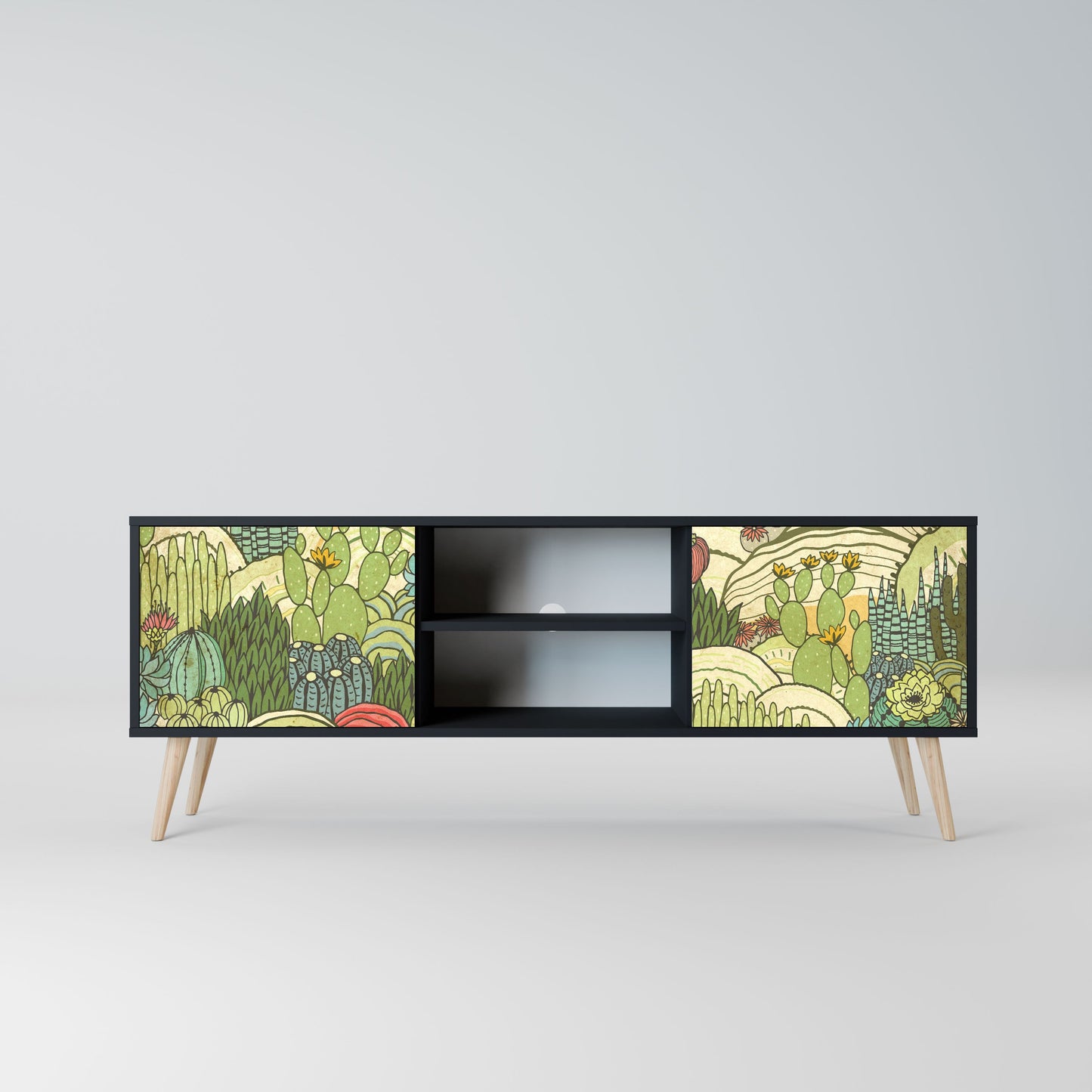 SUCCULENTS KALEIDOSCOPE 2-Door TV Stand in Black Finish