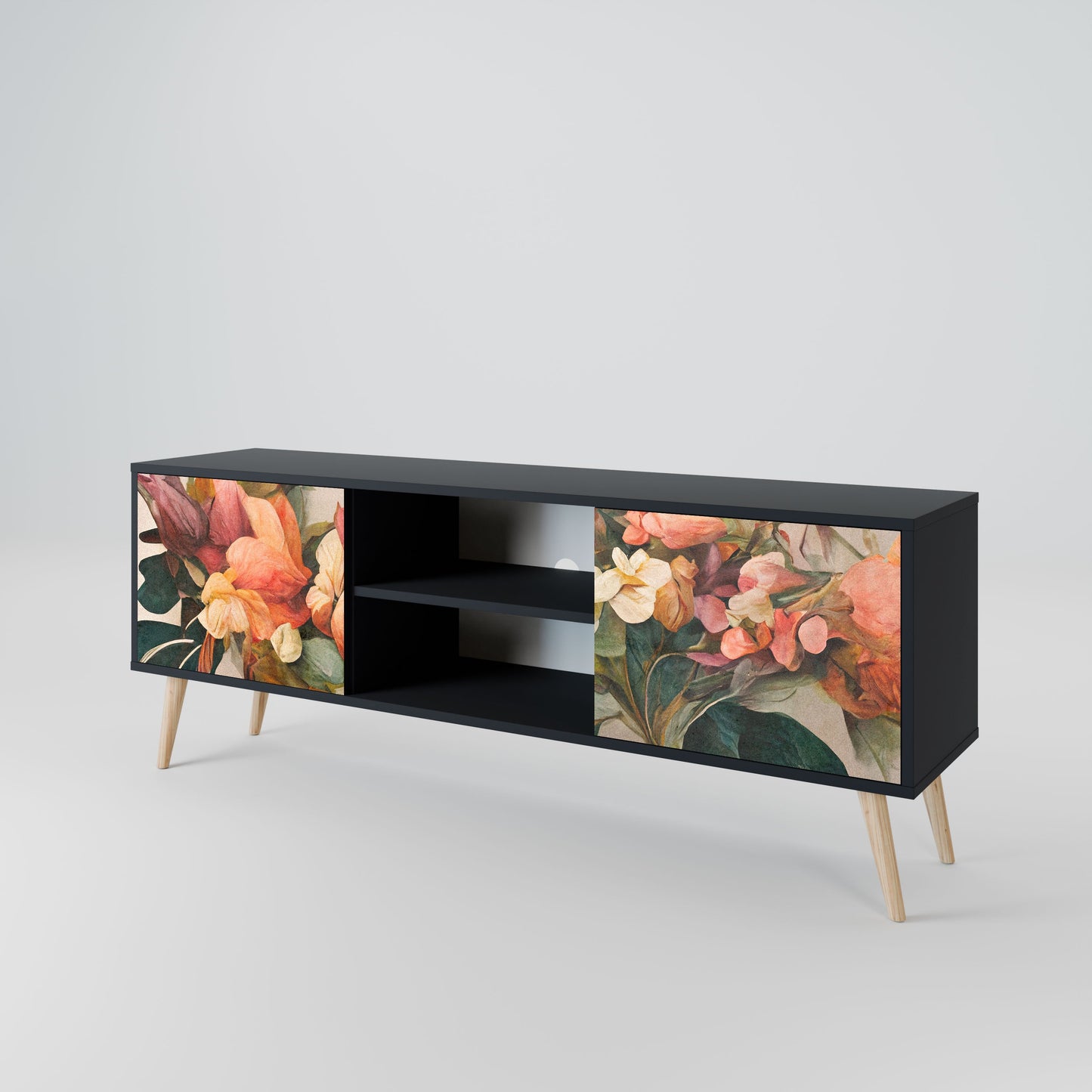 STYLISH BEAUTY 2-Door TV Stand in Black Finish