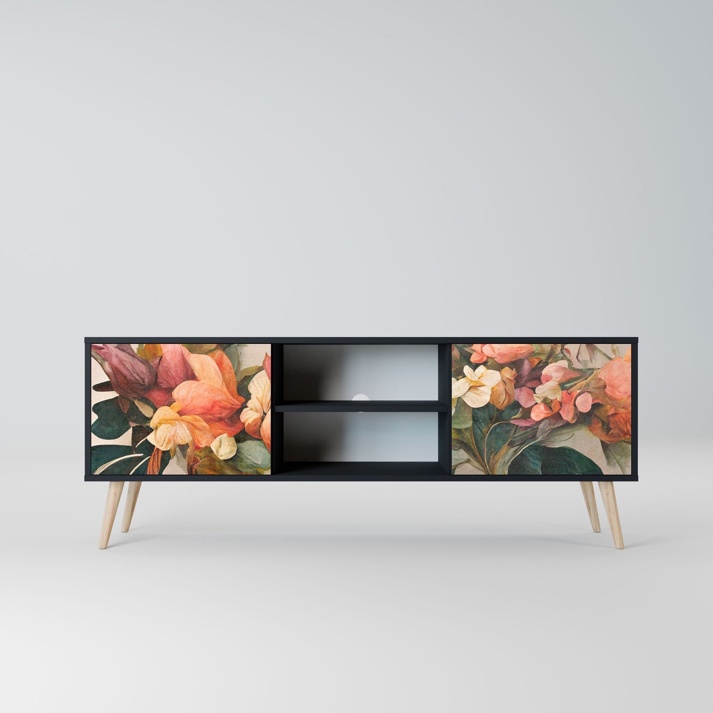 STYLISH BEAUTY 2-Door TV Stand in Black Finish