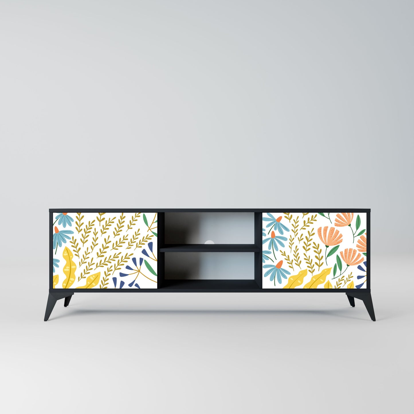 HELLO SPRING 2-Door TV Stand in Black Finish