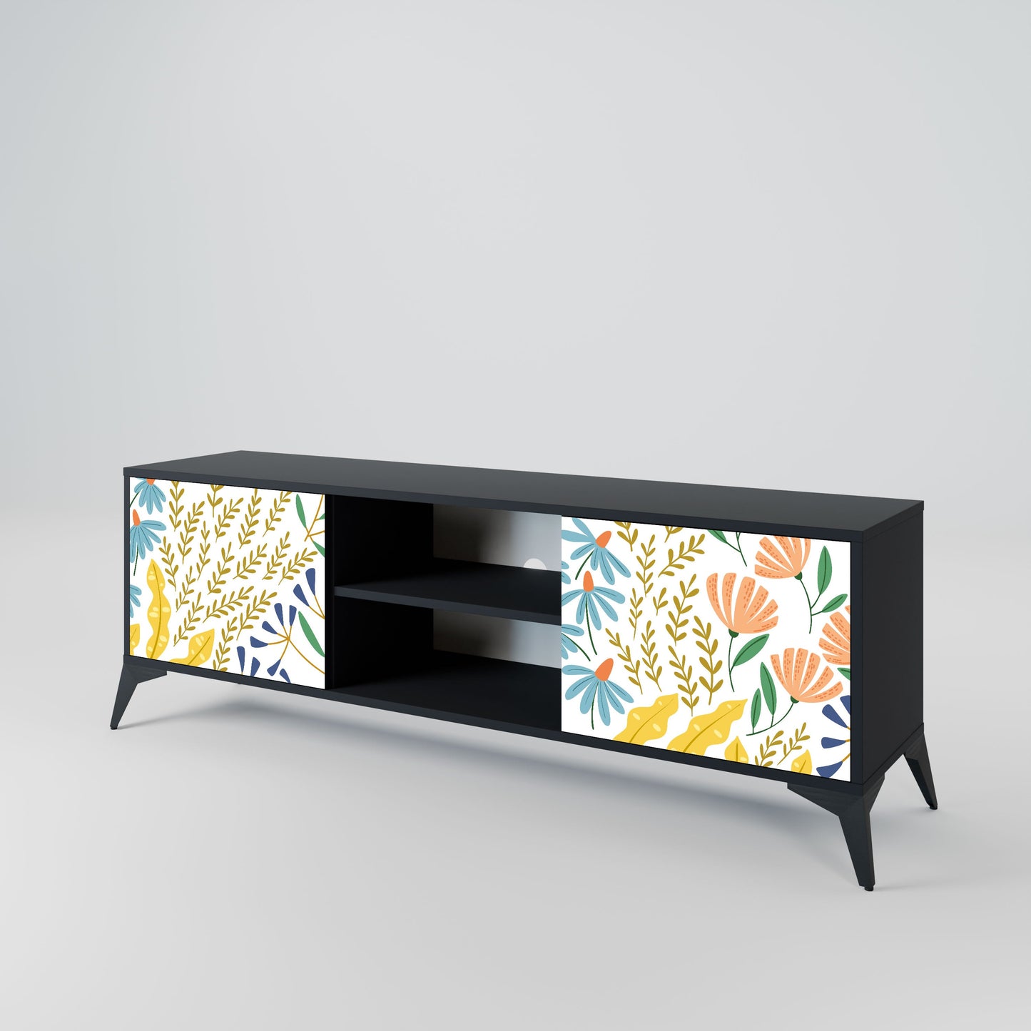 HELLO SPRING 2-Door TV Stand in Black Finish