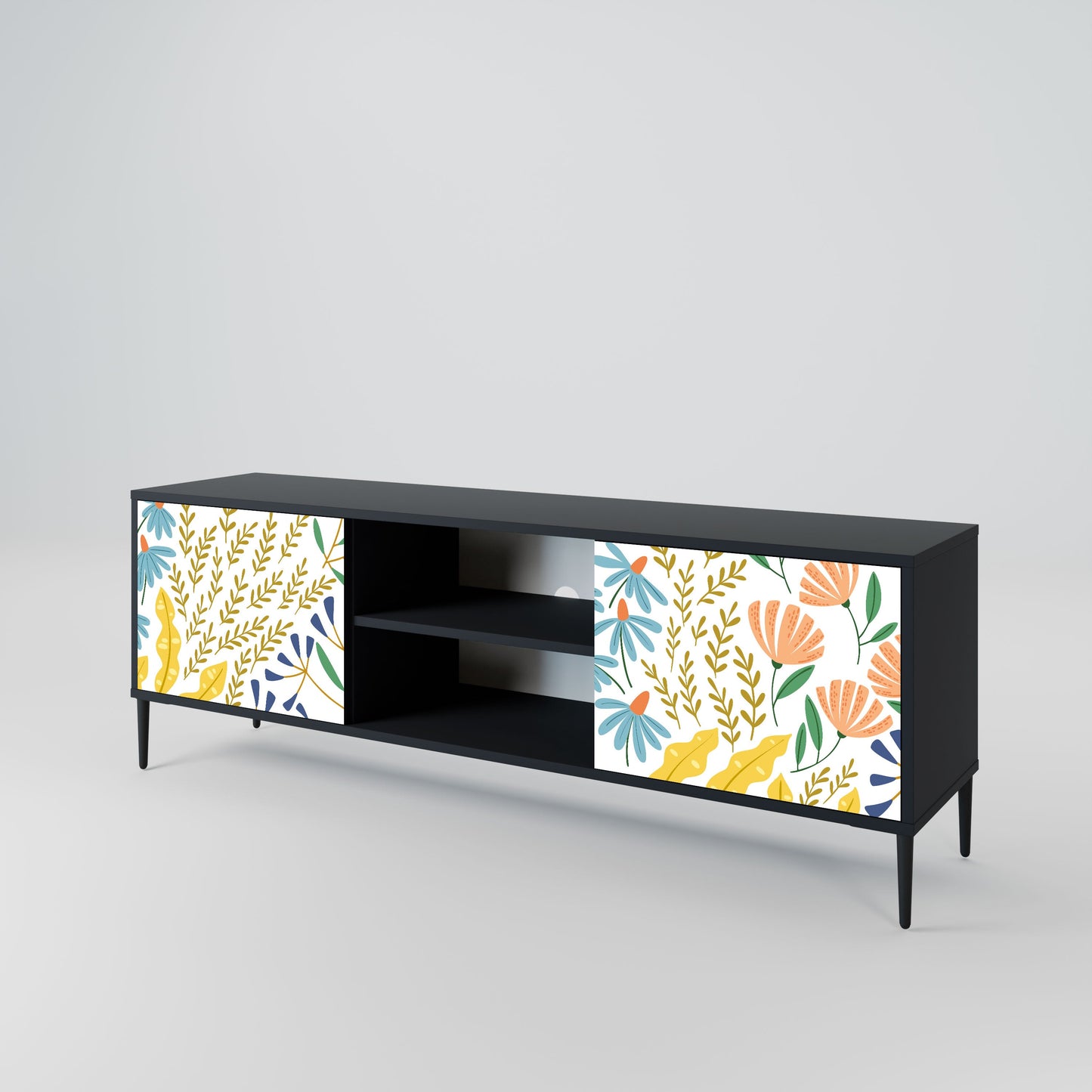HELLO SPRING 2-Door TV Stand in Black Finish