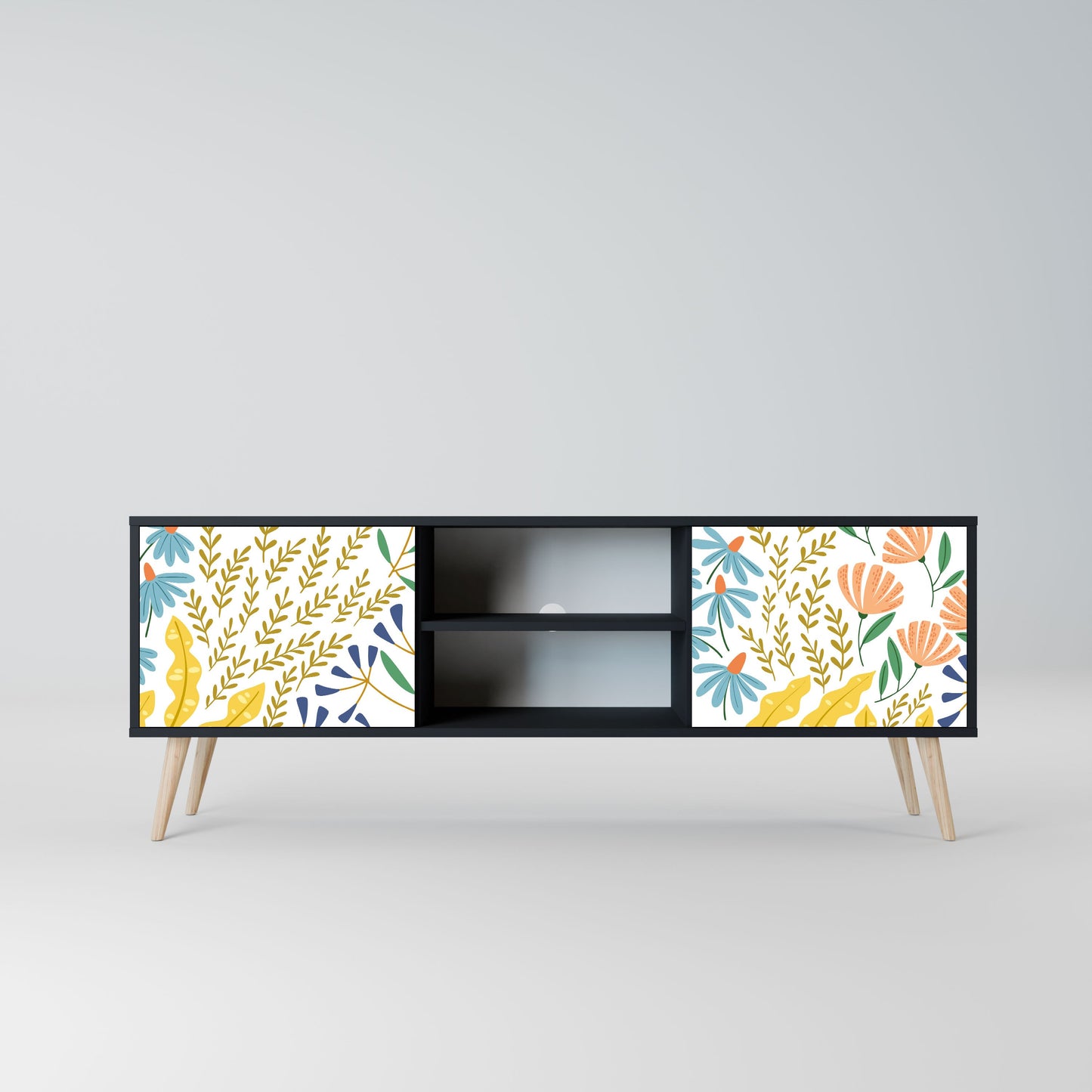 HELLO SPRING 2-Door TV Stand in Black Finish