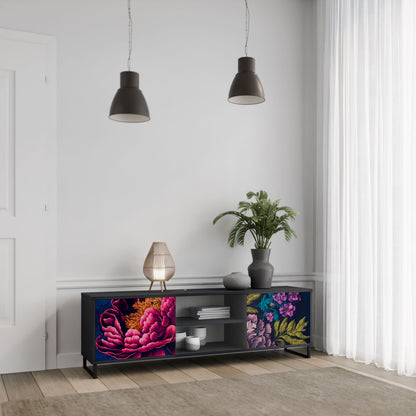 BLOOMING ELEGANCE 2-Door TV Stand in Black Finish