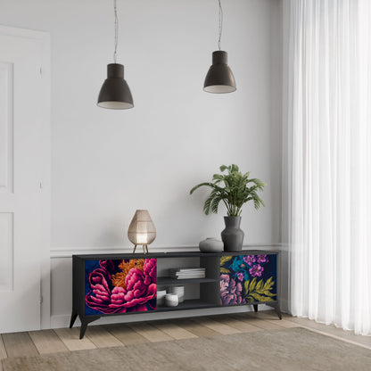 BLOOMING ELEGANCE 2-Door TV Stand in Black Finish