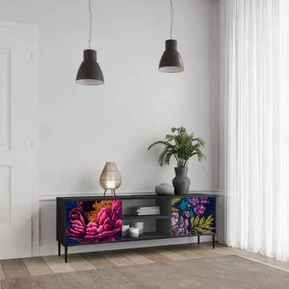 BLOOMING ELEGANCE 2-Door TV Stand in Black Finish