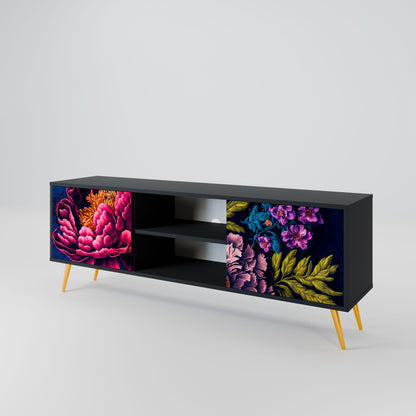 BLOOMING ELEGANCE 2-Door TV Stand in Black Finish