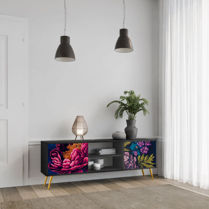 BLOOMING ELEGANCE 2-Door TV Stand in Black Finish