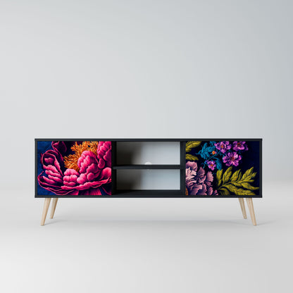 BLOOMING ELEGANCE 2-Door TV Stand in Black Finish