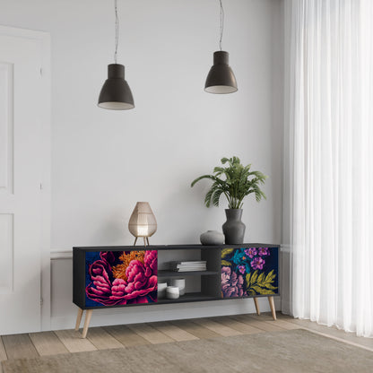 BLOOMING ELEGANCE 2-Door TV Stand in Black Finish