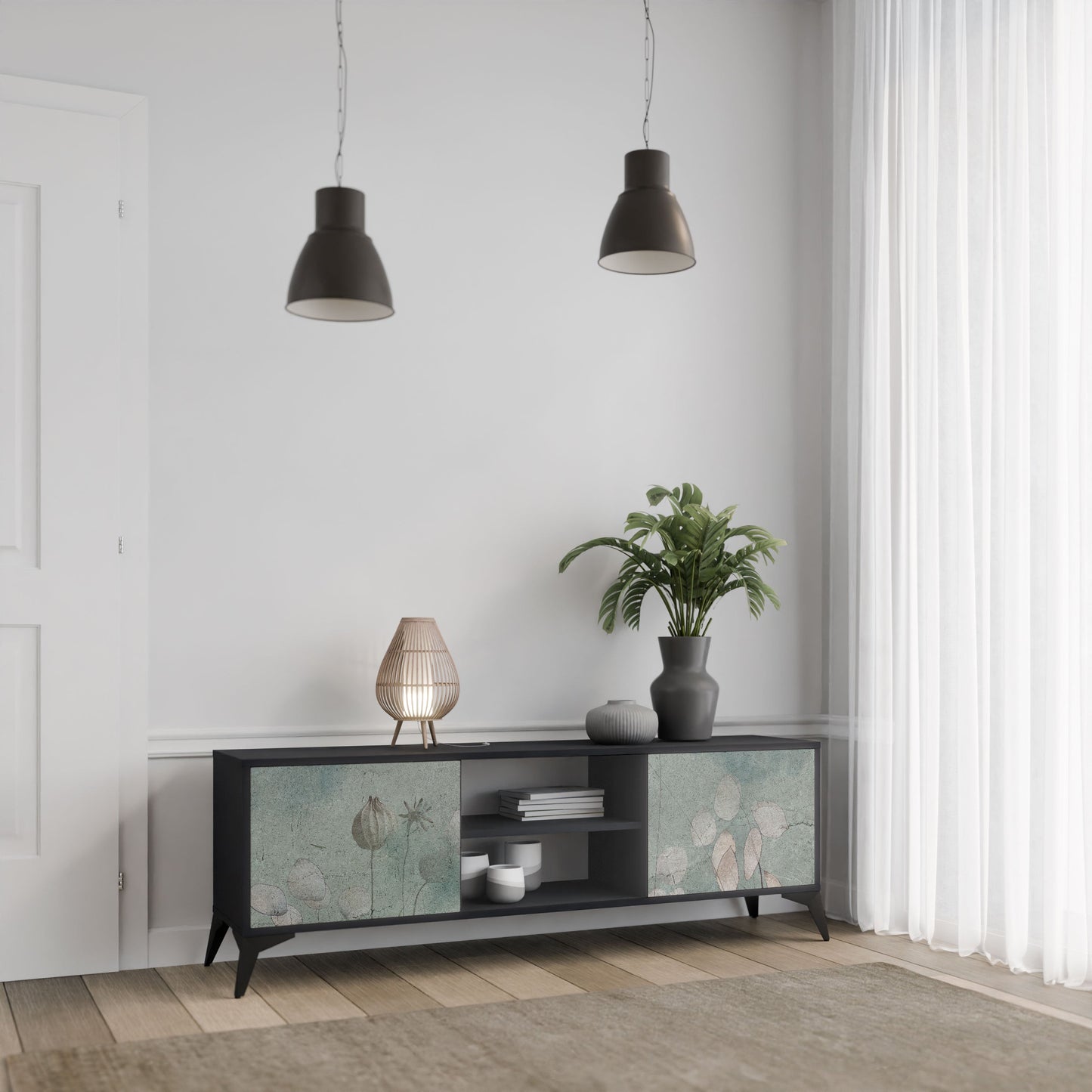 NIGHT LADY 2-Door TV Stand in Black Finish