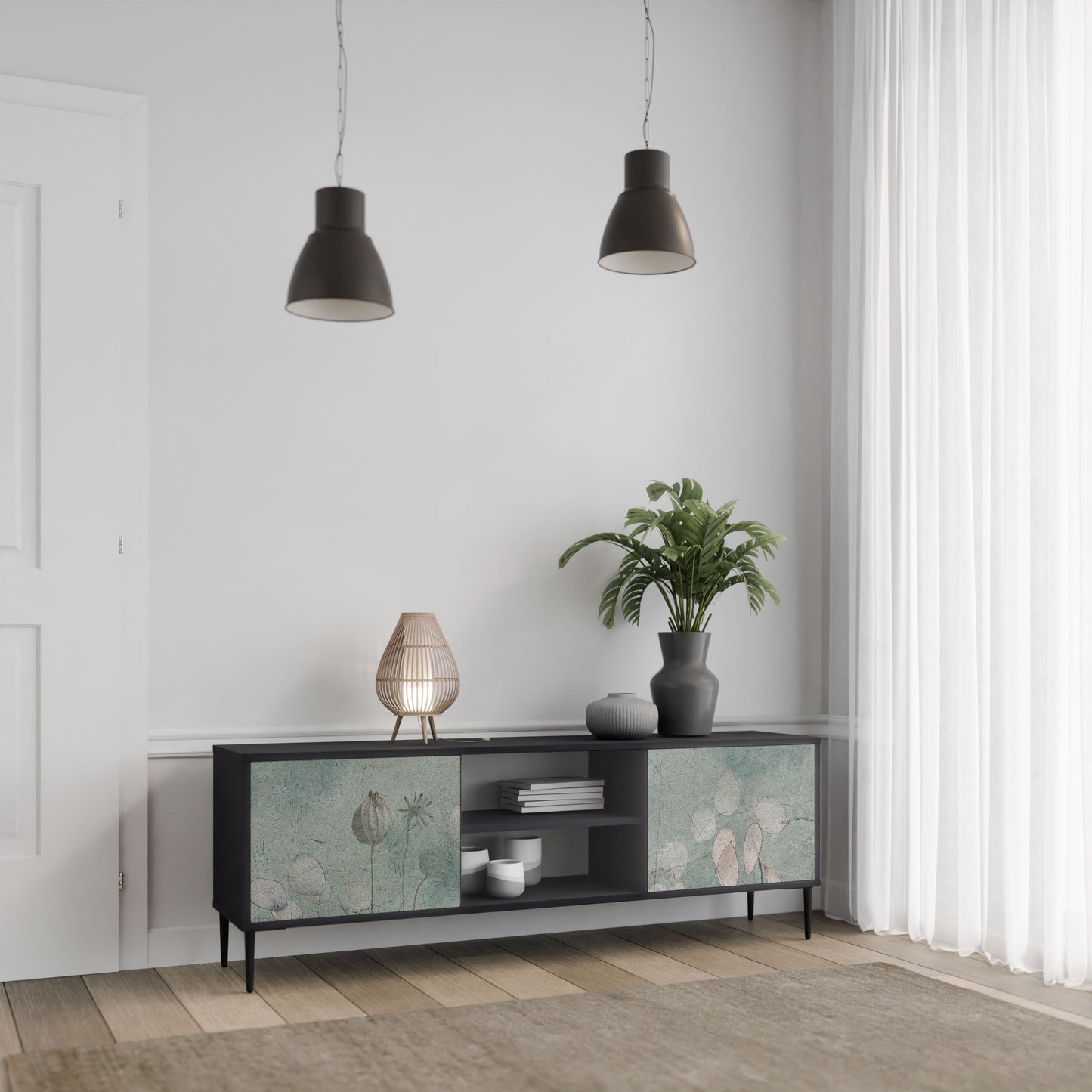 NIGHT LADY 2-Door TV Stand in Black Finish