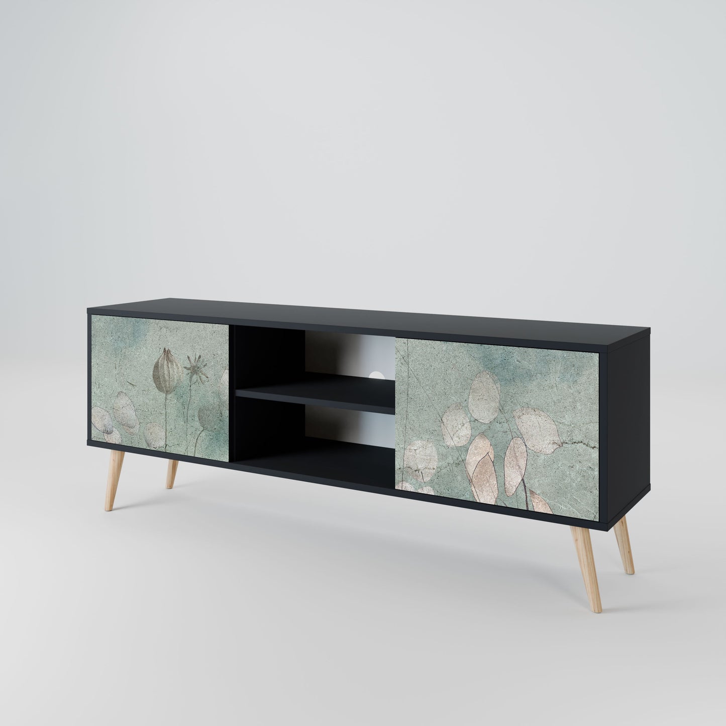 NIGHT LADY 2-Door TV Stand in Black Finish