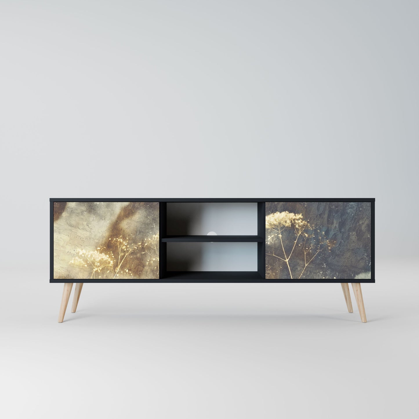 GENTLE POWER 2-Door TV Stand in Black Finish