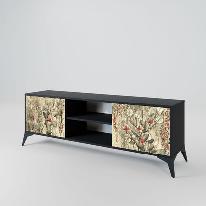 HERBAL GRACE 2-Door TV Stand in Black Finish