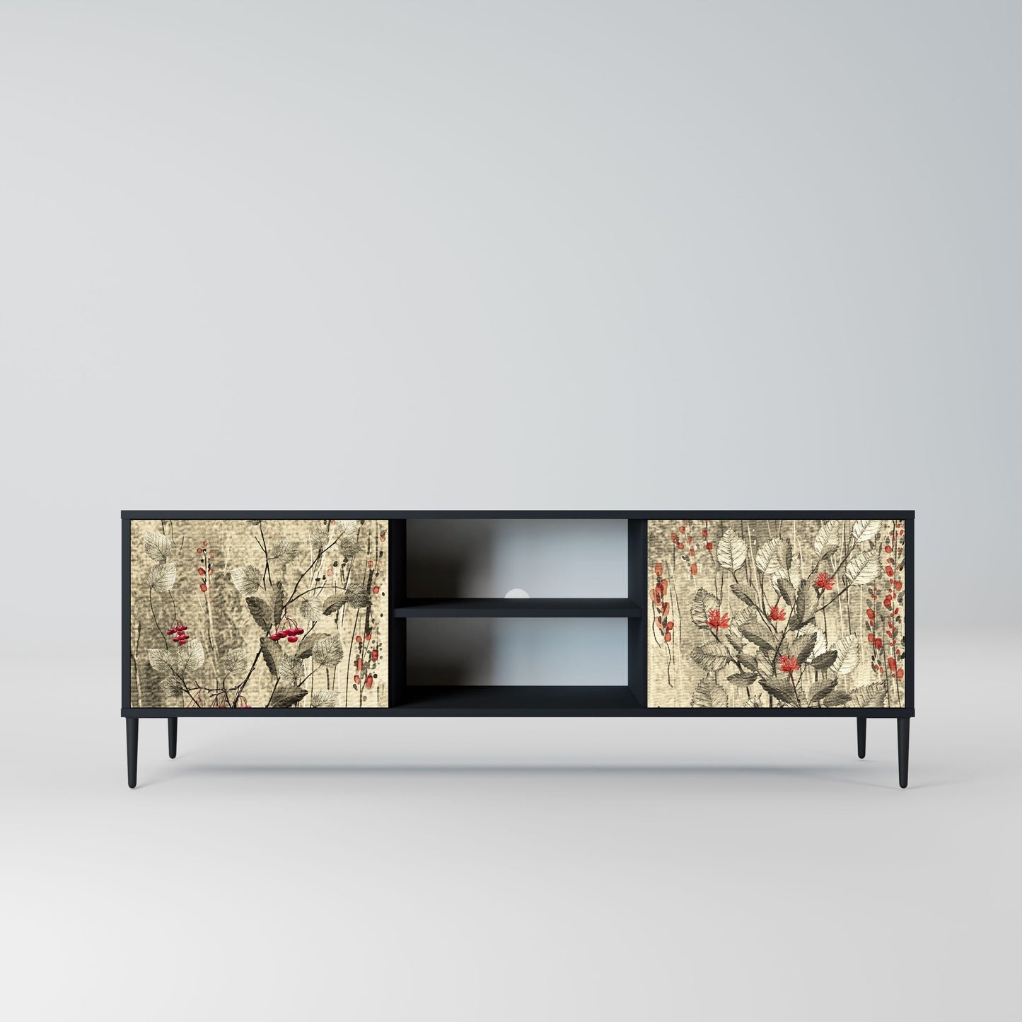 HERBAL GRACE 2-Door TV Stand in Black Finish