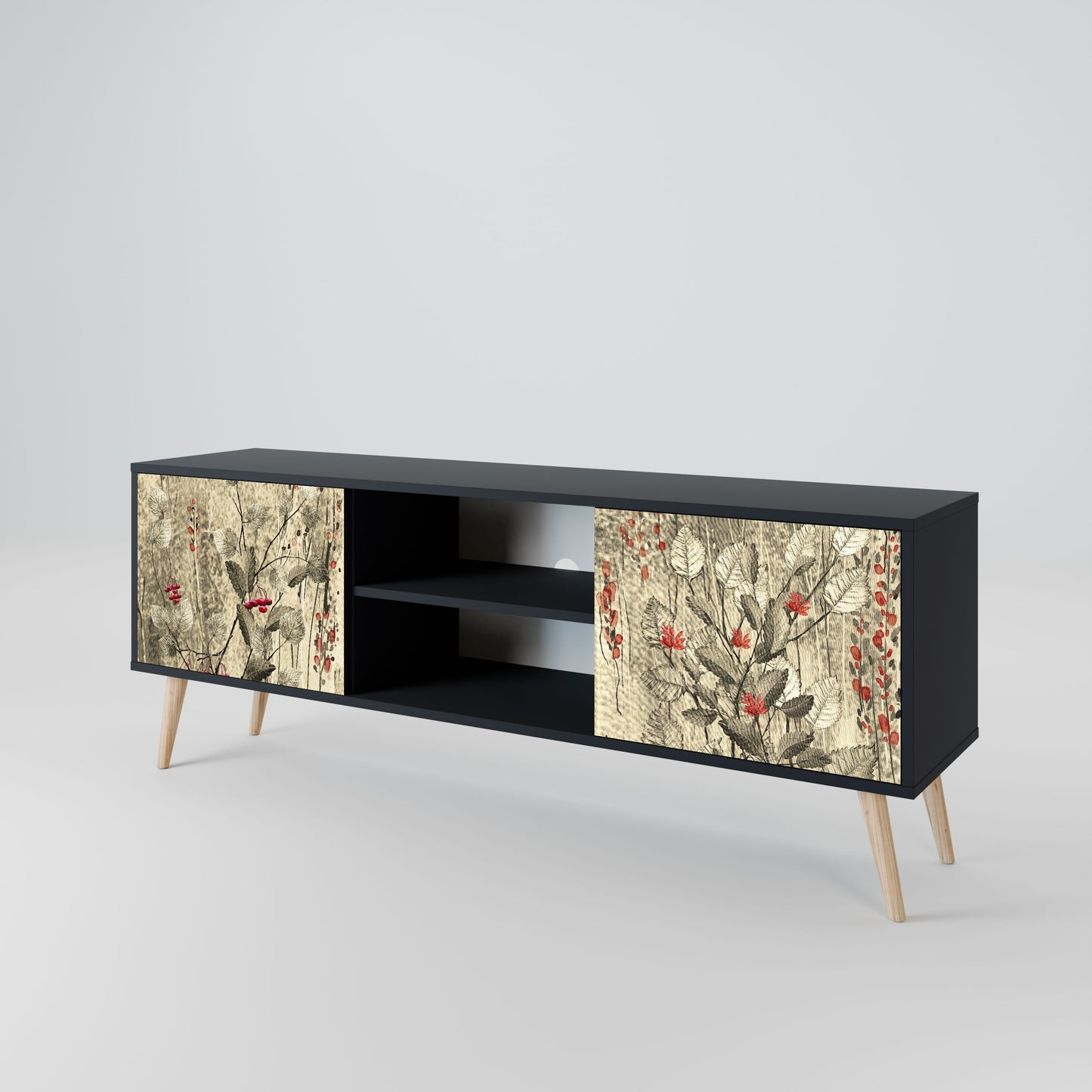HERBAL GRACE 2-Door TV Stand in Black Finish